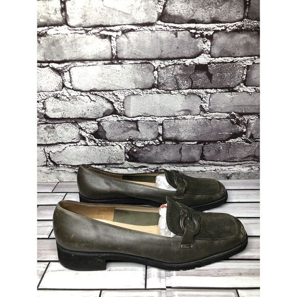 Salvatore Ferragamo Boutique Green Suede Leather Logo Pump Shoes Women Sz 8.5 2A - Picture 4 of 16